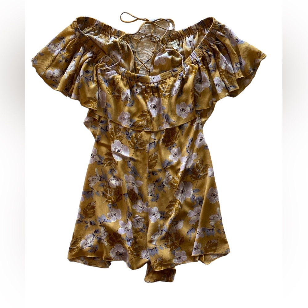 Cotton Candy LA Jumpsuit Romper Size S Floral Gold Ruffles Corset New Condition!